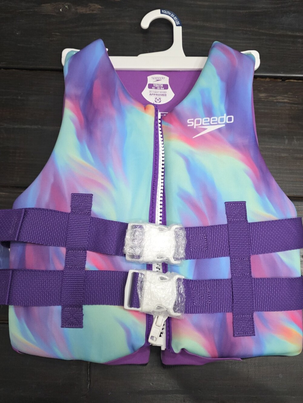 Speedo Youth Life Jacket PFD 50-90 Lbs Purple Tie Dye USCG Approved